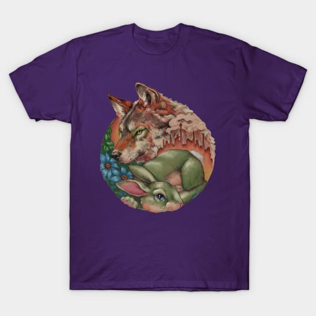 Wolf and Bunny Yin Yang T-Shirt by justteejay